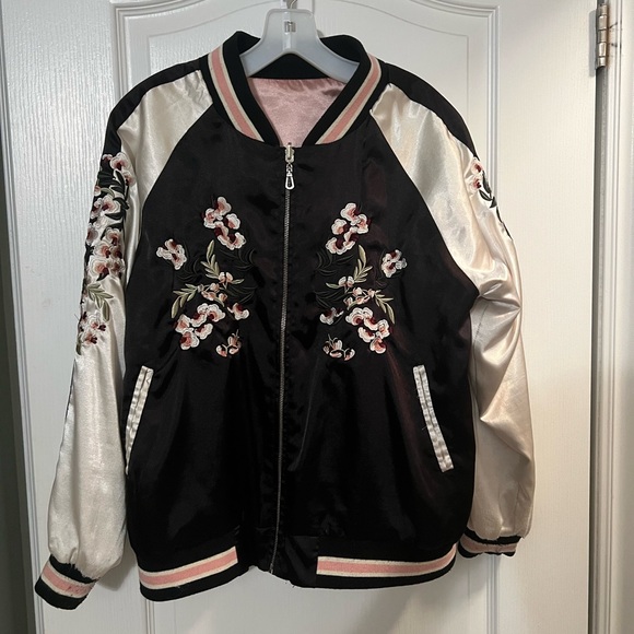 Reversible embroidered satin floral bomber jacket - Picture 1 of 5